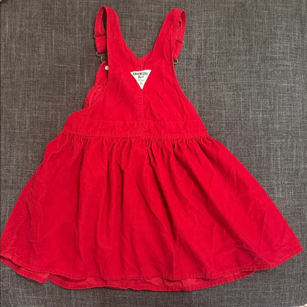 OshKosh B'gosh Red Corduroy Jumper Dress Girls 5T Pinafore Overall Dress